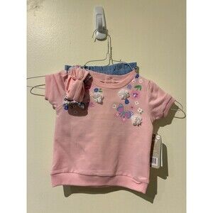 NWT Baby Starters Pink & Blue Floral Outfit with‎ Headband - 24M